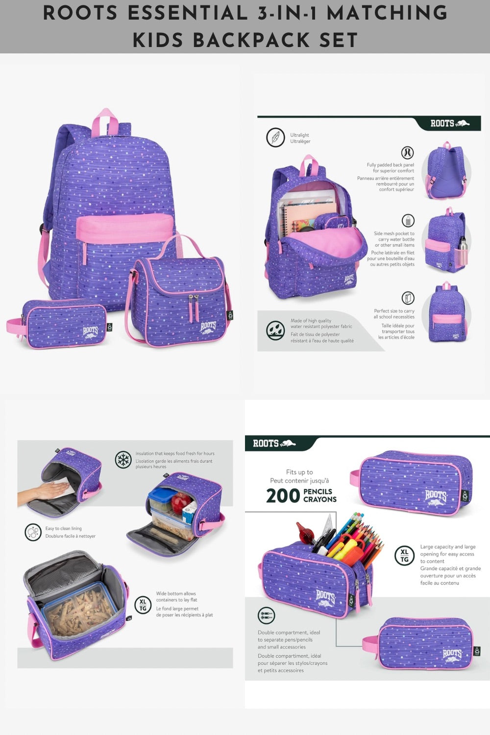 Roots Essentials 3-in-1 Matching Backpack Set for kids